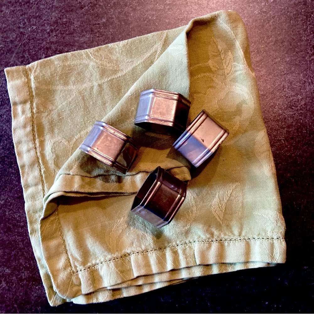 Set of Four Hexagonal Silver Napkin Rings